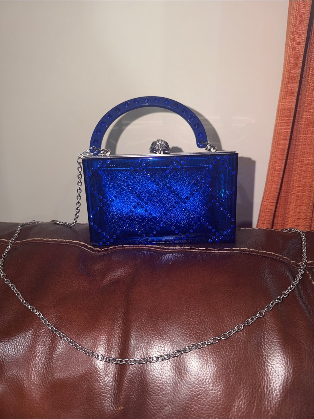 ‼️Kurt Geiger Blue Quilt Box Medium Clutch Top Handle Bag